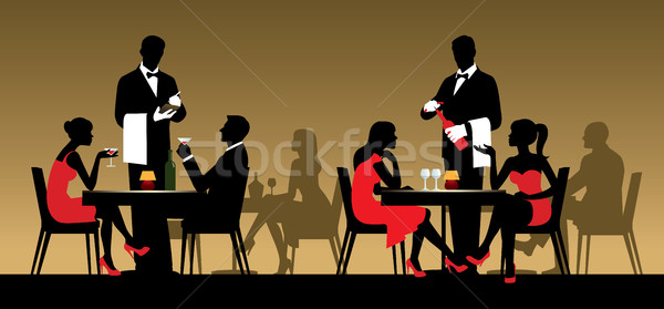 Silhouettes of people sitting at tables in a restaurant or night Stock photo © UrchenkoJulia