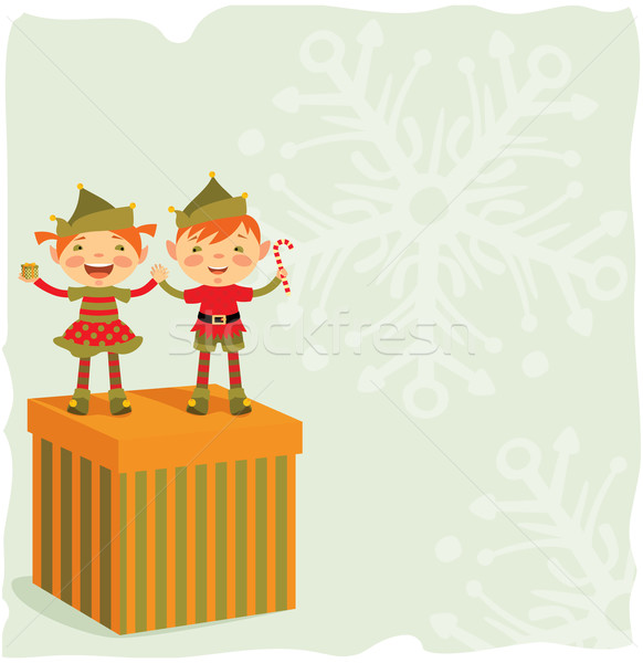 Weihnachten zwei cute elf Wünsche heiter Stock foto © UrchenkoJulia