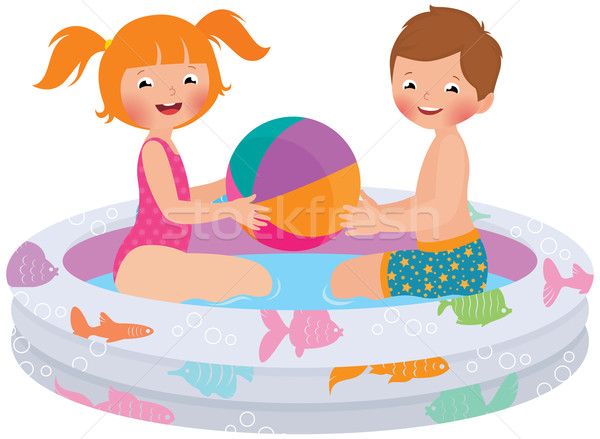 Kinderen spelen opblaasbare zwembad voorraad vector Stockfoto © UrchenkoJulia