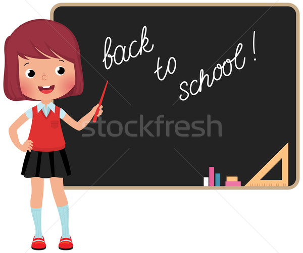 Permanent tableau noir fille uniforme scolaire enfants enfant Photo stock © UrchenkoJulia