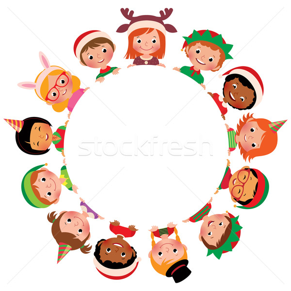Children of different nationalities in the costumes of Christmas in the circle isolated on white bac Stock photo © UrchenkoJulia
