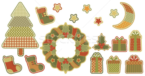 Stock foto: Weihnachten · Set · Zeichen · stilisierten · Flickwerk