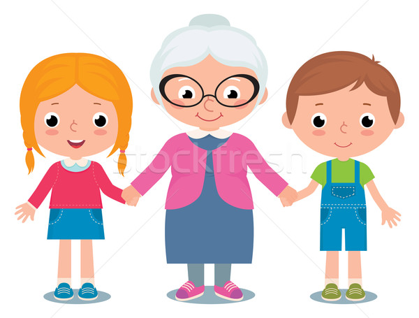 Grand-mère petits enfants garçon fille isolé blanche [[stock_photo]] © UrchenkoJulia