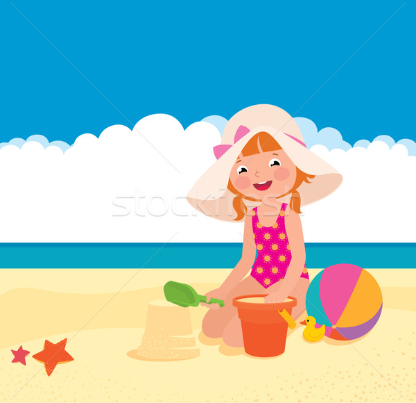 Dziewczyna gry plaży czas wektora cartoon Zdjęcia stock © UrchenkoJulia