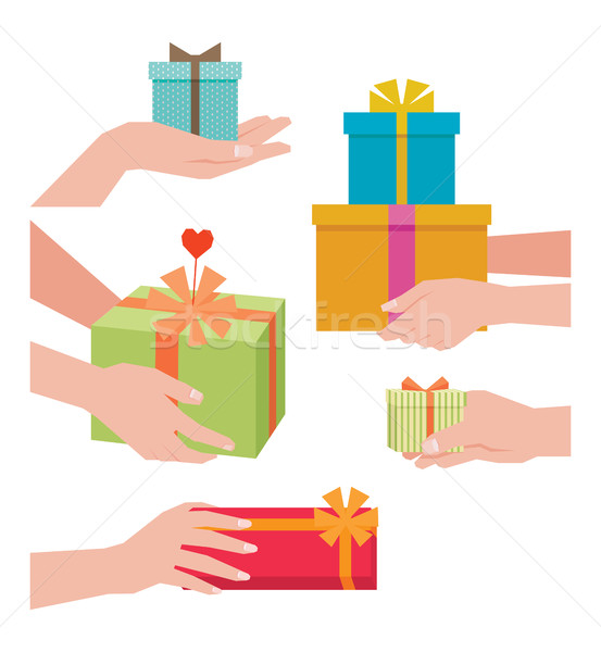 Stock vector illustration of a hand giving a gift box isolated o Stock photo © UrchenkoJulia