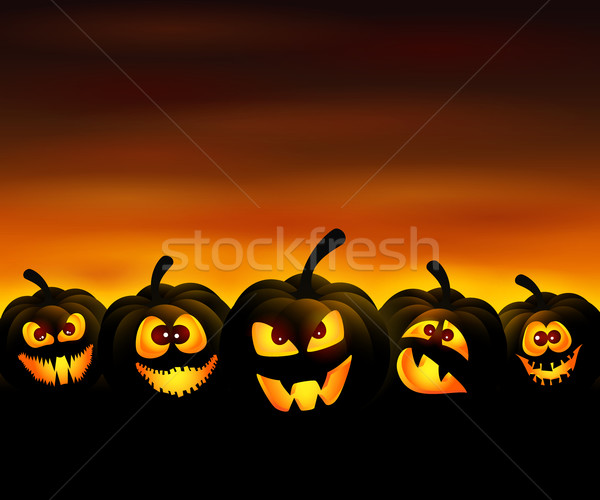 Funny calabazas halloween puesta de sol fondo negro Foto stock © user_10003441