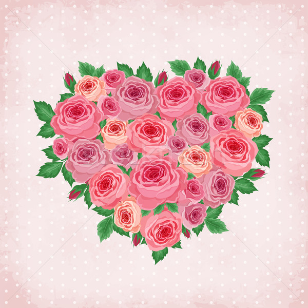 Heart of roses on vintage background Stock photo © user_10003441