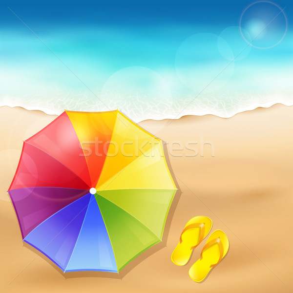 Parasol sable plage eau mer Photo stock © user_10003441