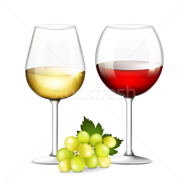 Copas de vino blanco vino tinto vidrio restaurante uvas Foto stock © user_10003441