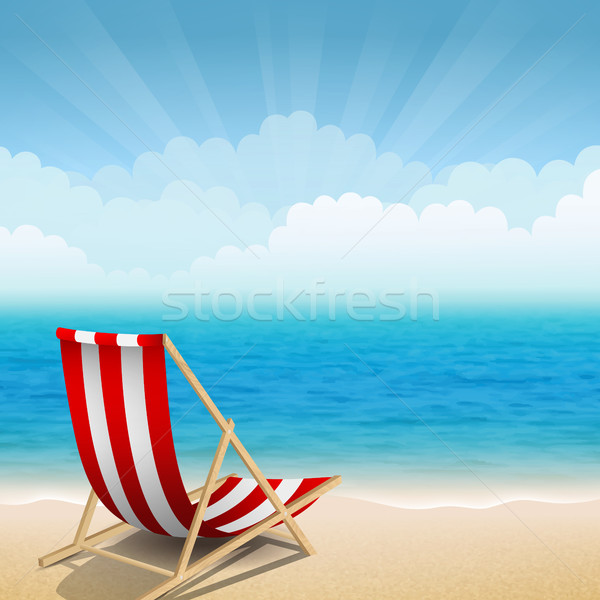 Napos part strandszékek tengerpart fa nyár Stock fotó © user_10003441