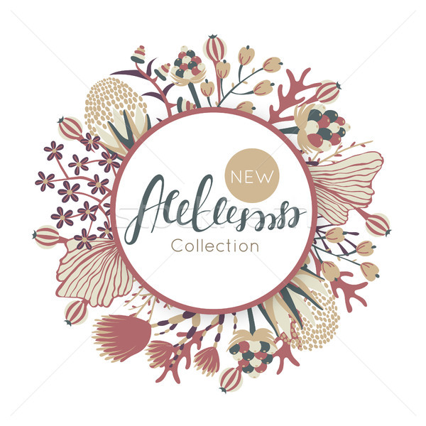 New autumn collection. Fall. Floral round frame. Hand drawn flowers around circle Stock photo © user_10144511