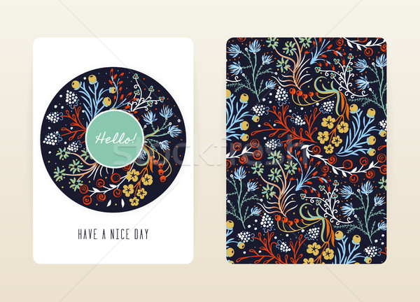 Stock photo: Cover design with floral pattern. Hand drawn creative flowers. Colorful artistic background with blo