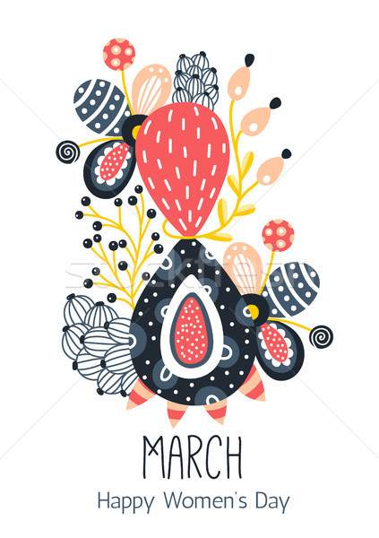 8 March. Happy Women's Day. Floral figure of eight. Spring holiday. Creative hand drawn colorful abs Stock photo © user_10144511