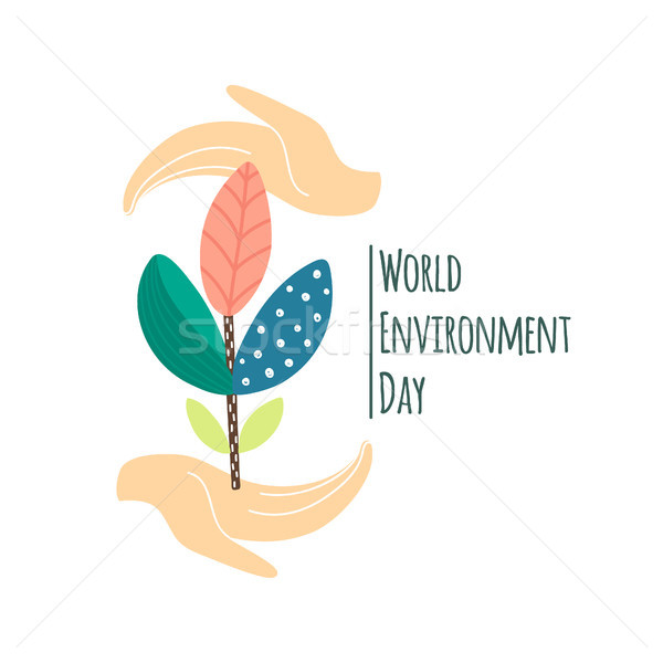 World environment day concept. Human hands holding abstract plant. Save nature. Eco friendly design. Stock photo © user_10144511
