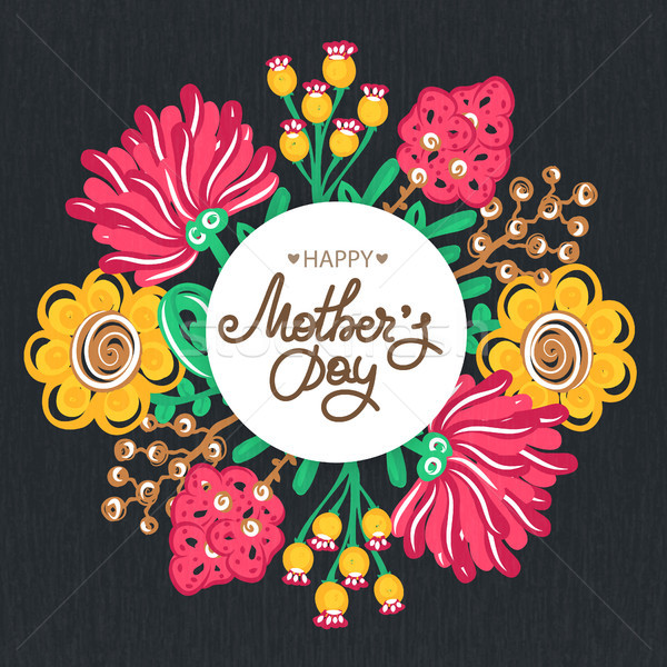 Happy Mother's day. Holiday of mom. Lettering with floral decoration. Round frame of flowers. Women' Stock photo © user_10144511