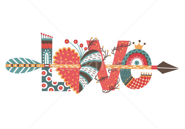 Love. Hand drawn lettering. Happy Valentine's Day. Heart with arrow. Freehand style. Doodle. Holiday Stock photo © user_10144511