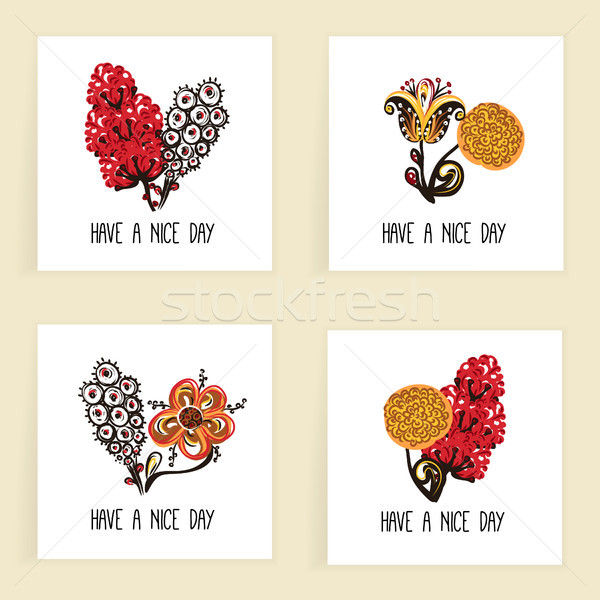 Set Of Square Cards Hand Drawn Creative Abstract Flowers Floral