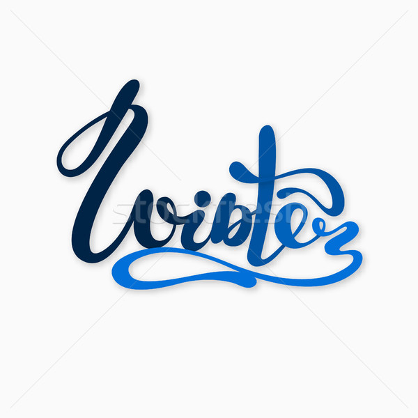 Foto stock: Invierno · dibujado · a · mano · palabra · blanco · caligrafía · azul