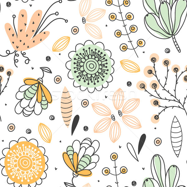 Floral seamless pattern. Hand drawn creative flowers. Colorful artistic background with blossom. Abs Stock photo © user_10144511