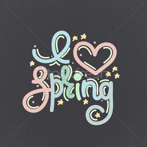 I love spring. Cute creative hand drawn lettering. Freehand style. Doodle. Letters with ornament. Sp Stock photo © user_10144511