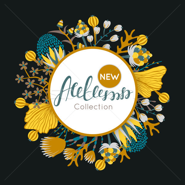 New autumn collection. Fall. Floral round frame. Hand drawn flowers around circle Stock photo © user_10144511
