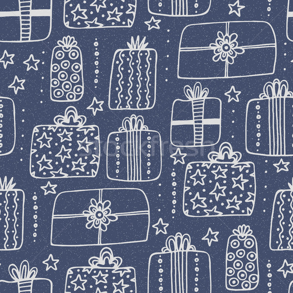 Seamless pattern with hand drawn different gift boxes. Cute design. Creative presents. Happy holiday Stock photo © user_10144511