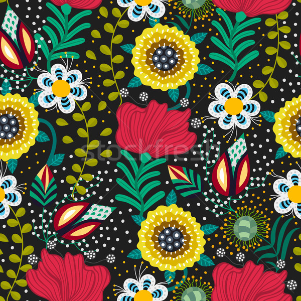 Floral seamless pattern. Hand drawn creative flowers in folk style. Colorful artistic background. Ab Stock photo © user_10144511