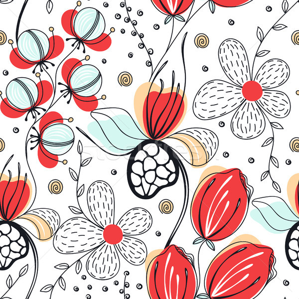 Stock fotó: Virágmintás · végtelen · minta · kézzel · rajzolt · kreatív · virágok · színes