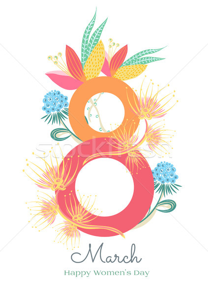 8 March. Happy Women's Day. Floral figure of eight. Spring holiday. Creative hand drawn colorful abs Stock photo © user_10144511