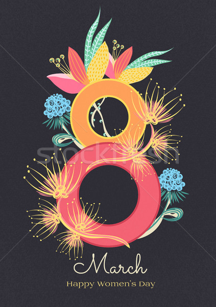 8 March. Happy Women's Day. Floral figure of eight. Spring holiday. Creative hand drawn colorful abs Stock photo © user_10144511