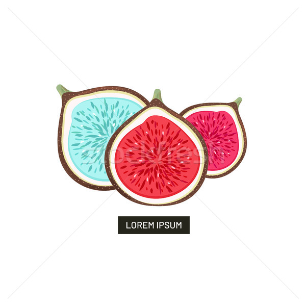Stock photo: Abstract varicoloured halves figs. Hand drawn fruits isolated on white. It can be used for design pa