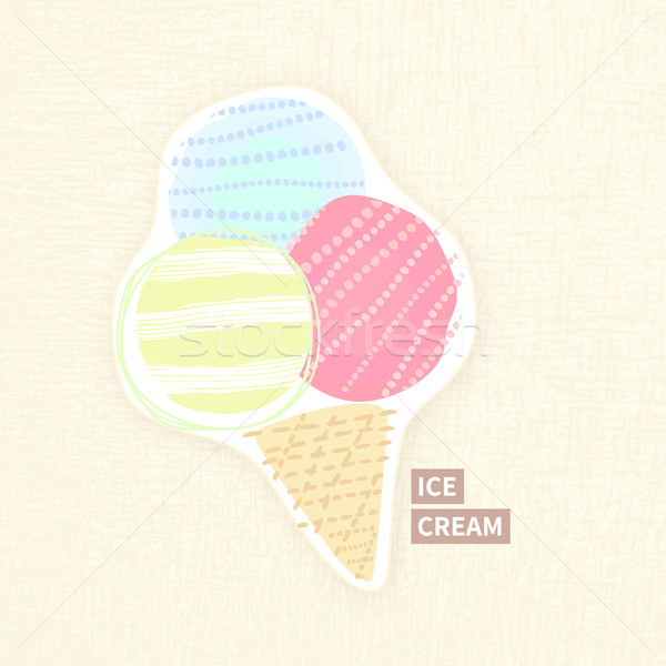 Three ice cream ball in waffle cone. Summer dessert. Cold food. Retro style. Abstract design. Textur Stock photo © user_10144511