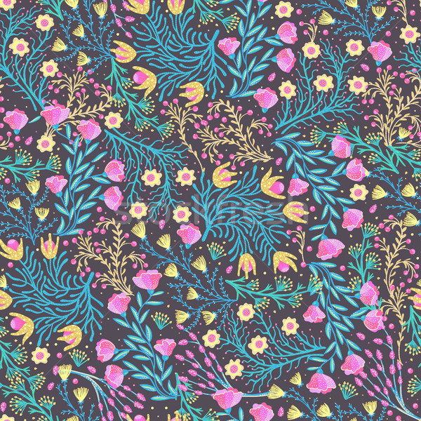 Stock photo: Floral seamless pattern. Hand drawn creative flowers. Colorful artistic background with blossom. Abs