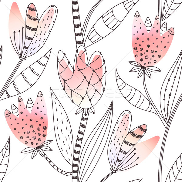 Floral Seamless Pattern Hand Drawn Abstract Gradient Flowers With Doodle Decoration Colorful Artis Vector Illustration C Valeria Gaipova User 10144511 9182148 Stockfresh