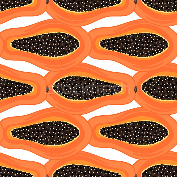 Seamless pattern with tropical fruits. Healthy dessert. Fruity background. Carica papaya. Exotic foo Stock photo © user_10144511