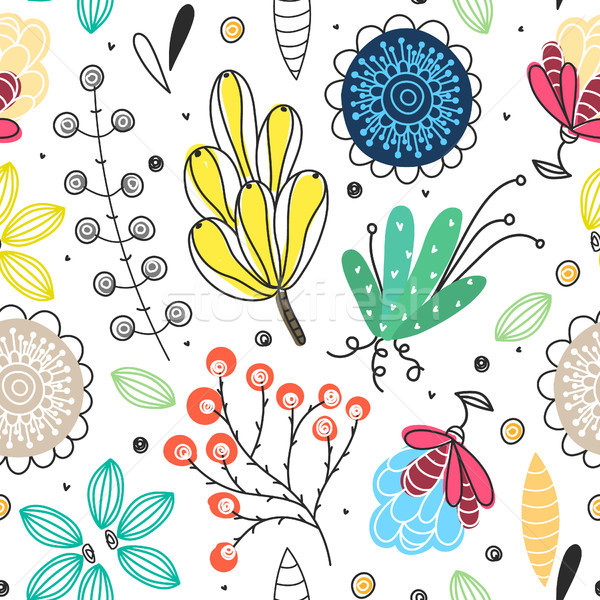 Floral seamless pattern. Hand drawn creative flowers. Colorful artistic background with blossom. Abs Stock photo © user_10144511