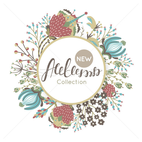 New autumn collection. Fall. Floral round frame. Hand drawn flowers around circle Stock photo © user_10144511