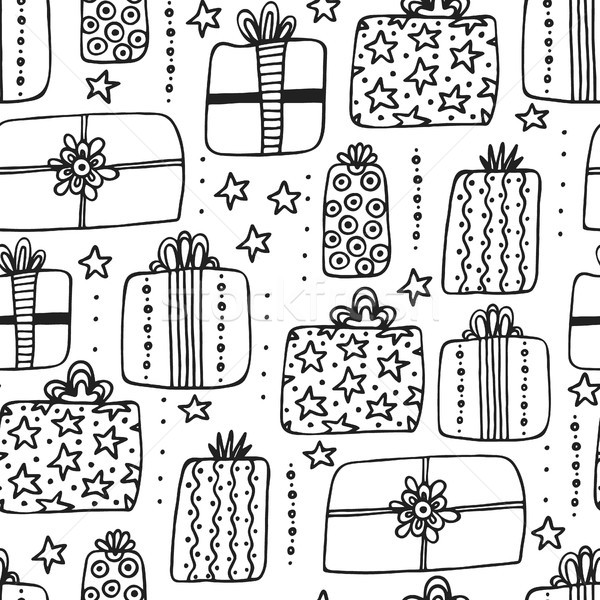 Végtelen minta kézzel rajzolt különböző ajándékdobozok aranyos terv Stock fotó © user_10144511