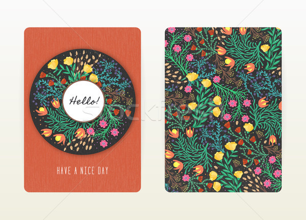 Stock photo: Cover design with floral pattern. Hand drawn creative flowers. Colorful artistic background with blo