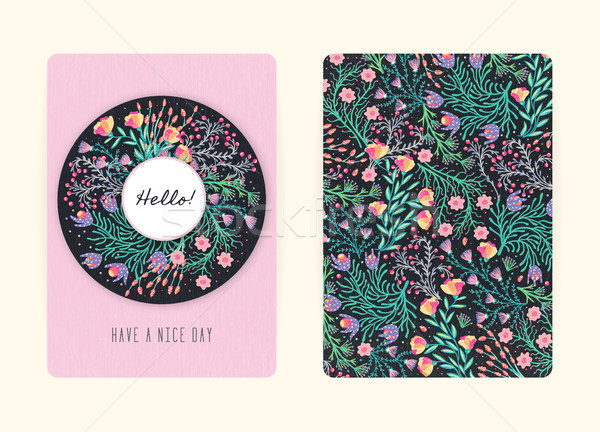 Cover design with floral pattern. Hand drawn creative flowers. Colorful artistic background with blo Stock photo © user_10144511