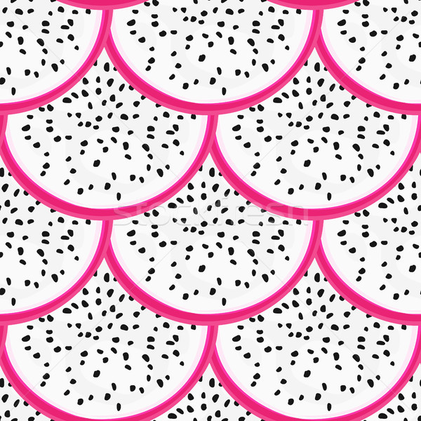 Stock photo: Seamless pattern with tropical fruits. Healthy dessert. Fruity background. Dragon fruit or pitaya. E