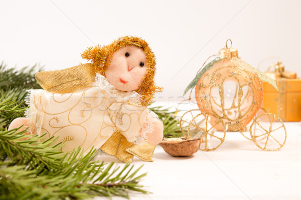 Christmas holiday decoration: angel and carriage on white backgr Stock photo © user_11056481