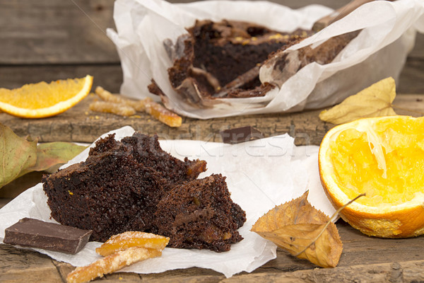 Naturaleza muerta pastel de chocolate secado naranja pergamino papel Foto stock © user_11056481