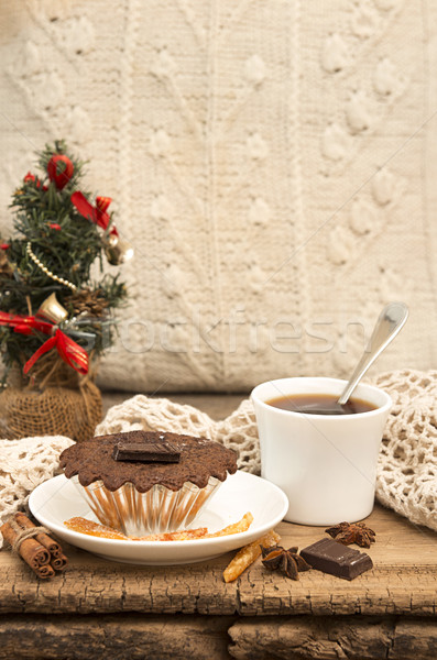 Karácsony új év csendélet csokoládé minitorta csokoládés sütemény Stock fotó © user_11056481
