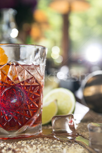Negroni cocktail on wooden table Stock photo © user_11056481