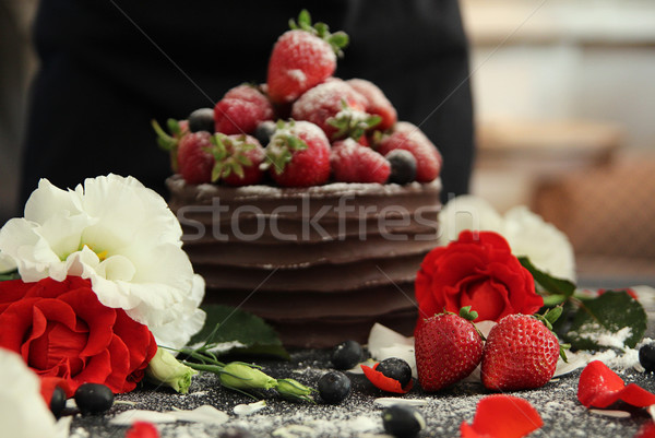 торт шоколадом клубника малиной цветы Сток-фото © user_11056481