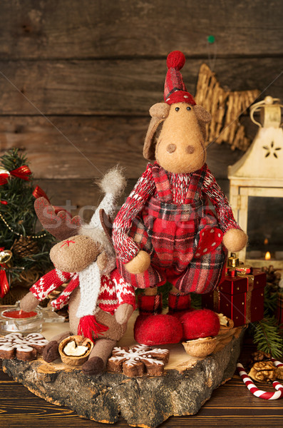 Christmas decorations. Elks, lantern, gingerbread cookies, walnu Stock photo © user_11056481