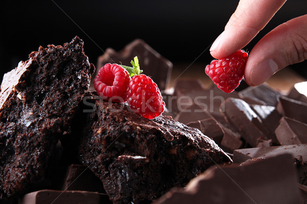 チョコレート ブラウニー 装飾された ラズベリー ミント 食品 ストックフォト © user_11056481