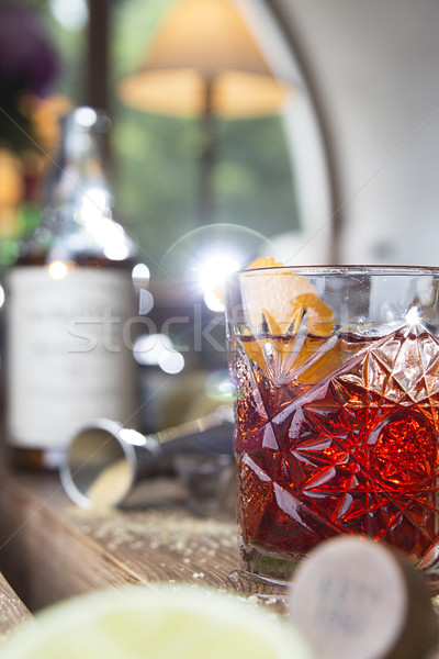 Stock photo: Negroni cocktail on wooden table