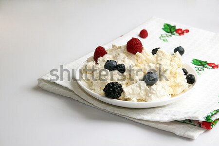 Cottage cheese in pink plastic bowl decorated mint and berry. Stock photo © user_11056481